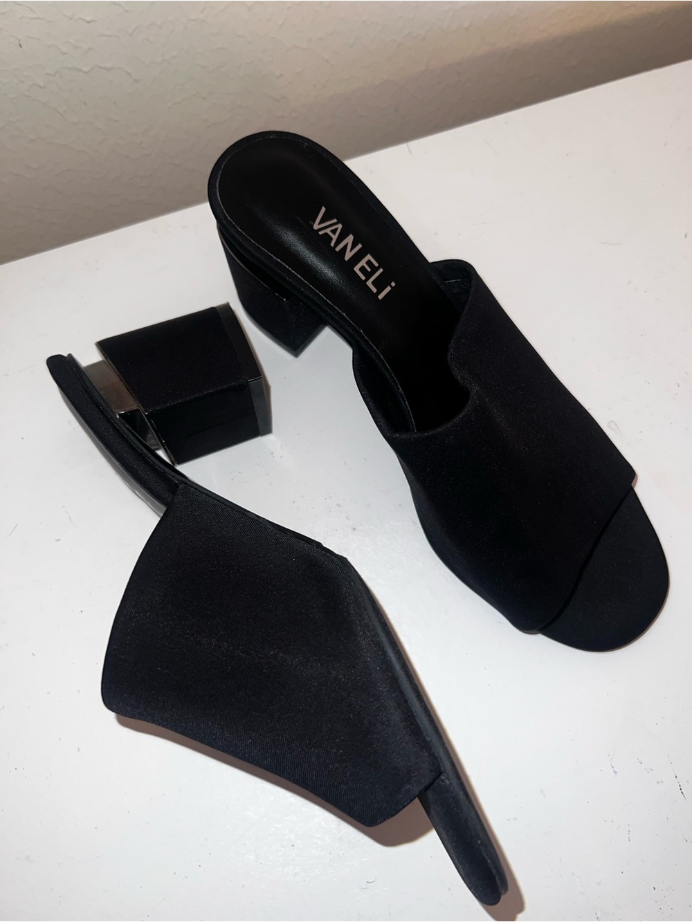 Vaneli Black Open-Toe Block Heel Mules